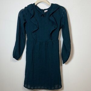 wonder nation Teal Ruffle-Front Long-Sleeve Dress